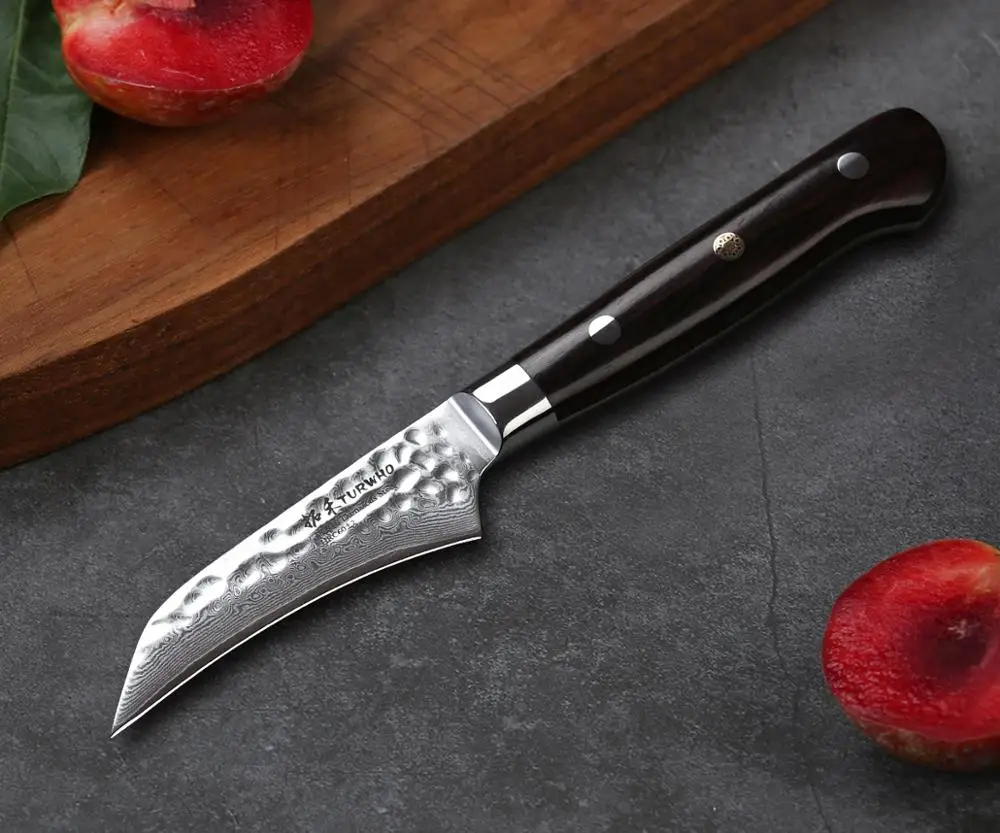 TURWHO 3,5 дюймов птицы клюв нож для очистки овощей японский Дамасская сталь острые кухонные ножи Ebony Ручка фруктовый пилинг нож