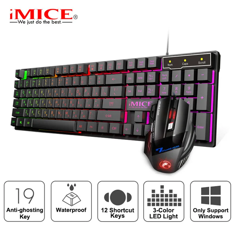 

Gaming keyboard Wired Gaming Mouse Set 104 Russian Keycaps With RGB Backlight Russian keyboard Gamer Ergonomic Mause For Laptop