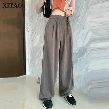 

XITAO Pleated Pants Fashion High Waist Thin Drawstring 2020 Autumn Elegant Minority Pocket Solid Color Full Length Pants ZP2611