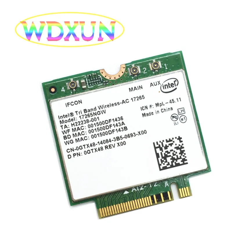 Intel Tri Band Wireless AC 17265 Intel17265 802.11ad 802.11ac 4 7 Гбит/с 867 Мбит/с NGFF M2 Двухдиапазонная 2x2 BT4.0 WiFi