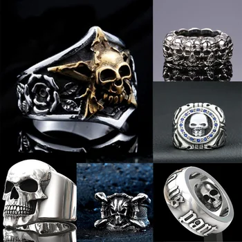 

Trendy retro domineering skull ring men's trendy fashion ring punk hip hop rock accessories holiday special gift wholesale