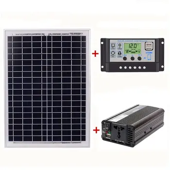 Panel Solar 18V20W + controlador de 12V / 24V + Kit de inversor de 1500W Ac220V, adecuado para exteriores y hogares Ac220V ahorro de energía Solar P
