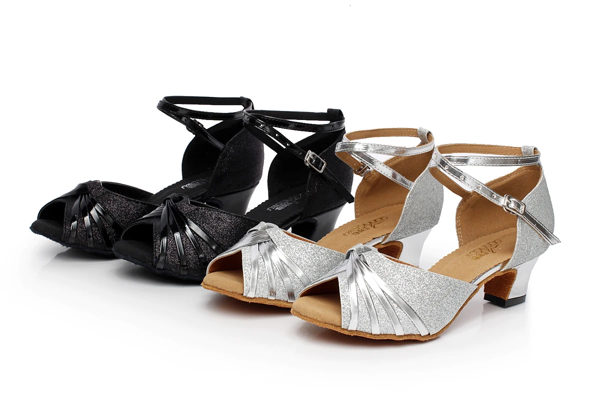

Tango Ballroom Plus Size Women's Black Latin Dance Shoes Discounts Sale Ladies Tap Heels Stripper Glitter Sandals
