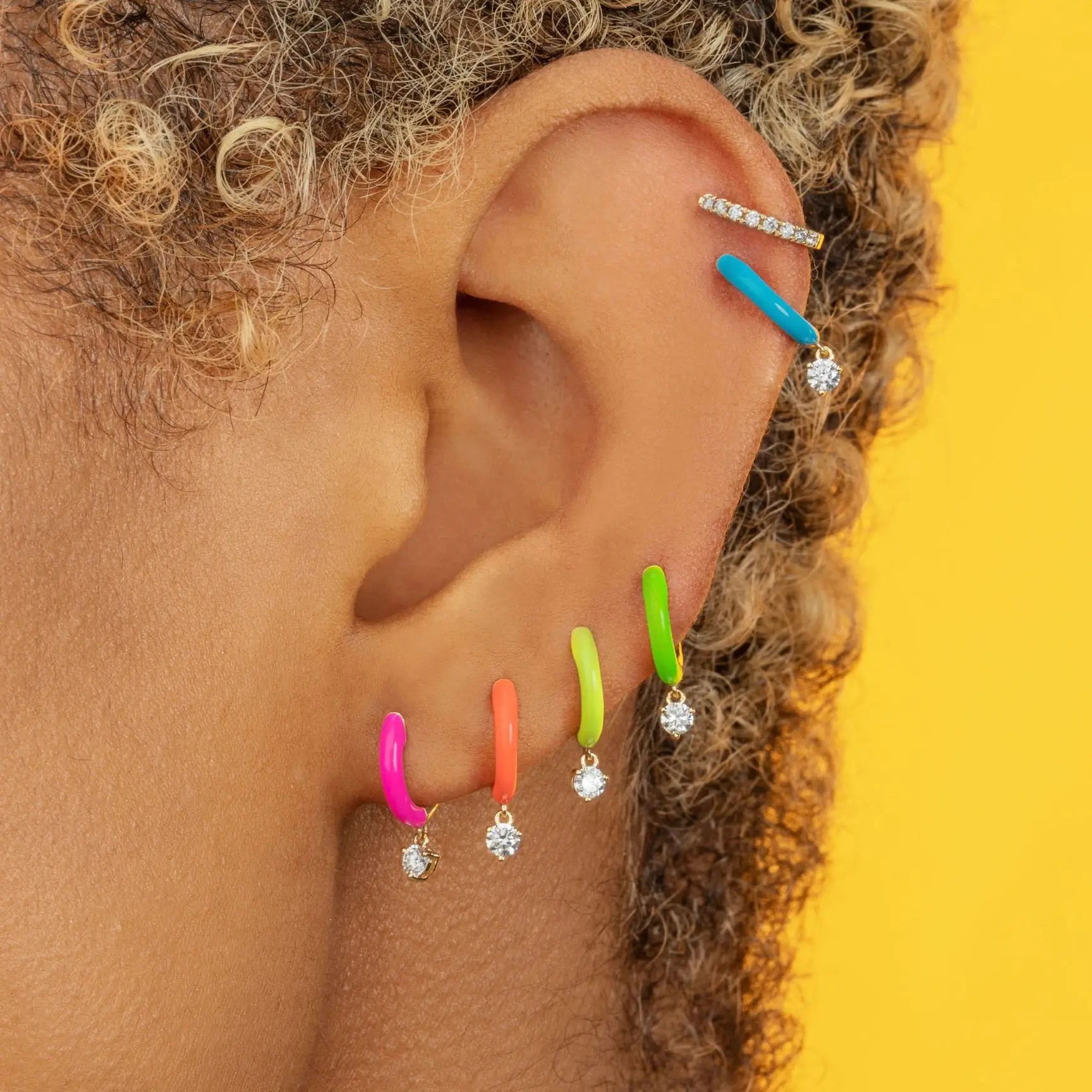 Candy Enamel Colorful Fashion Women Jewelry Neon Circle Prong Set White CZ Dangle Drop Earring
