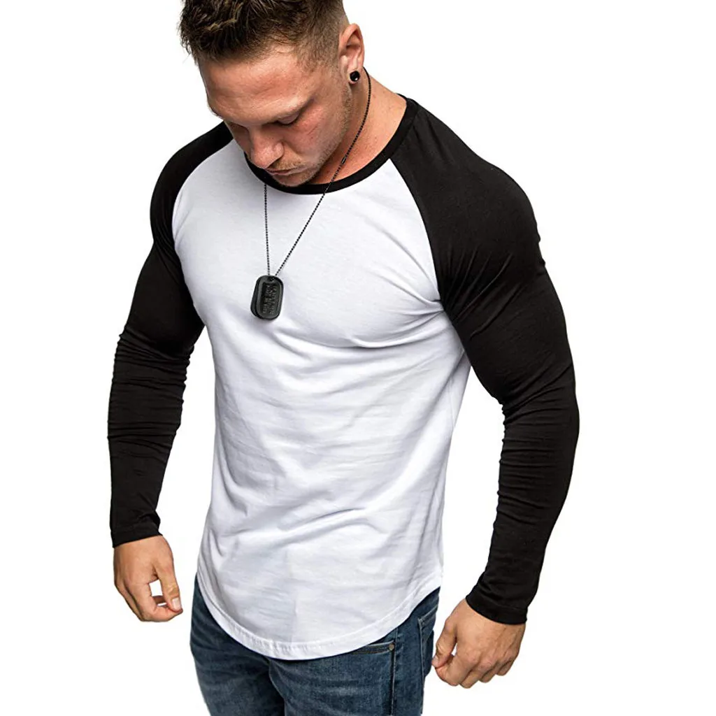 SAGACE Футболка мужская градиентная цветная с длинным рукавом Beefy Muscle Basic Однотонная футболка Топ Повседневная полиэфирная Однотонная футболка с круглым вырезом