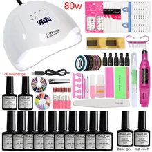 Удлиняющий гвоздь, быстрое удлинение, поливинилхлорид, 10 цветов, светодиодная УФ лампа, дрель, машинка для маникюра, Профессиональный акриловый набор для ногтей, набор для гель-лака