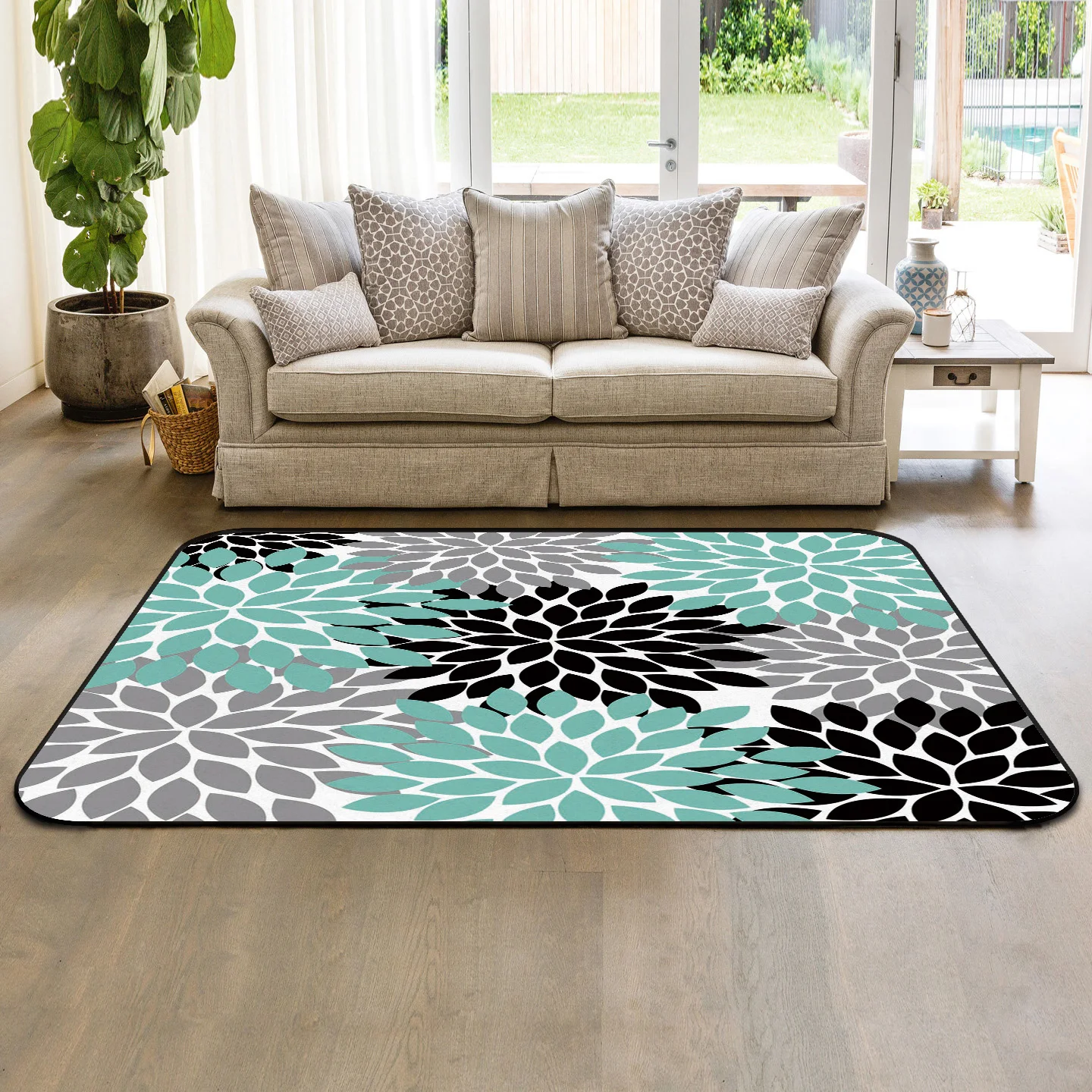 CHARMHOME Customized Soft Carpet Anti-slip Rug Green Dahlia Carpet for Living Room Bedroom Mat Home Decoration Accessories