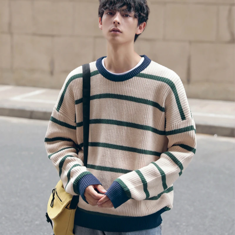 Mens Sweater Striped Pullovers Casual Male Sweater Streetwear Autumn Spring Sweater Men Sweaters O-neck Oversize Winter Sweater