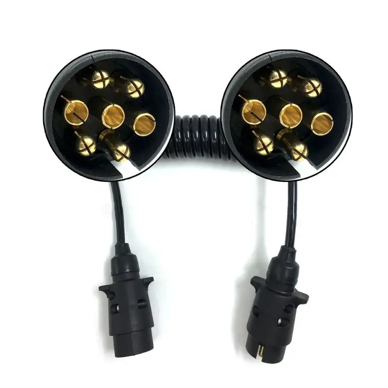 7 Pin Plastic Trailer Plug X2 w/curly extension Cable 1.5M Male to Male 12V  Trailer Lighting Board Caravan