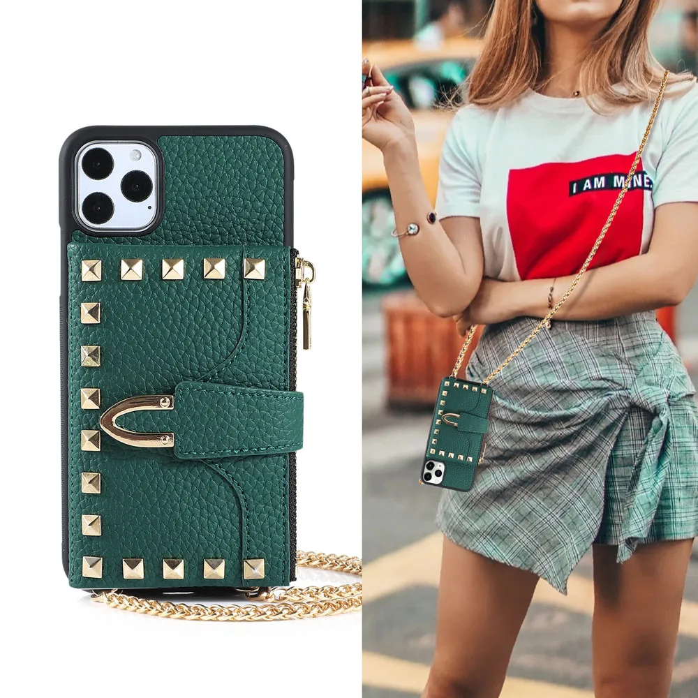 

Lanyard Necklace Chain Leather Phone Case for iPhone 12 mini 11 Pro Max XR X XS Max 7 8 Plus Strap Cord Rope with Wallet Cover