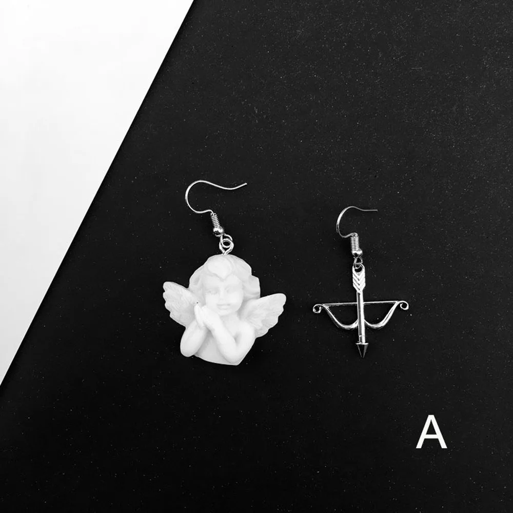 A-asymmetry Earring Милые серьги-подвески в виде ангела Купидона, круглые золотые металлические панк-цепочки, ювелирные изделия для крутых женщин, подарки для девушек - Окраска металла: A-asymmetry Earring