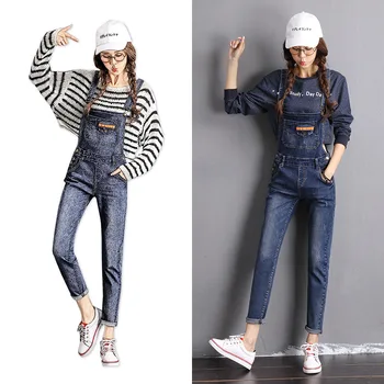 

2019 Season Feet Pants Bib Chao Student Slim Gao Waist Sling Jeans Female