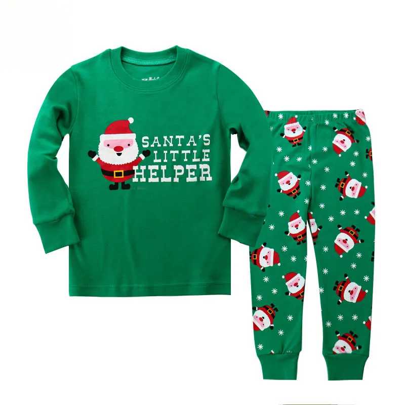 PJC21green santa Детская Рождественская Пижама; осенний пижамный комплект с единорогом; хлопковая одежда для маленьких девочек; зимняя Пижама с человеком-пауком и динозавром для мальчиков - Цвет: PJC21green santa