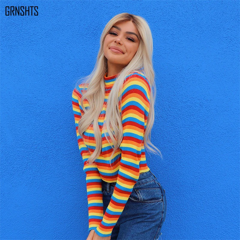 

Autumn Long Sleeve Color Striped Slim Knit Turtleneck sweaters for women Pullover Y2K 2020 women's jacket ropa de mujer