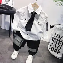 Одежда для маленьких мальчиков осенний студенческий костюм для детей 2, 3, 4, 5, 6, 7 лет, рубашка+ брюки-карго комплекты из 2 предметов для мальчиков, наряды для Дня благодарения