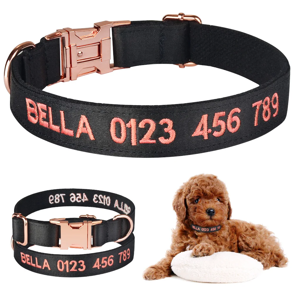 

Personalized Basic Dog Collar Solid Collar Custom Embroidered Puppy Collars Male Female Customized Pet Collar for All Season