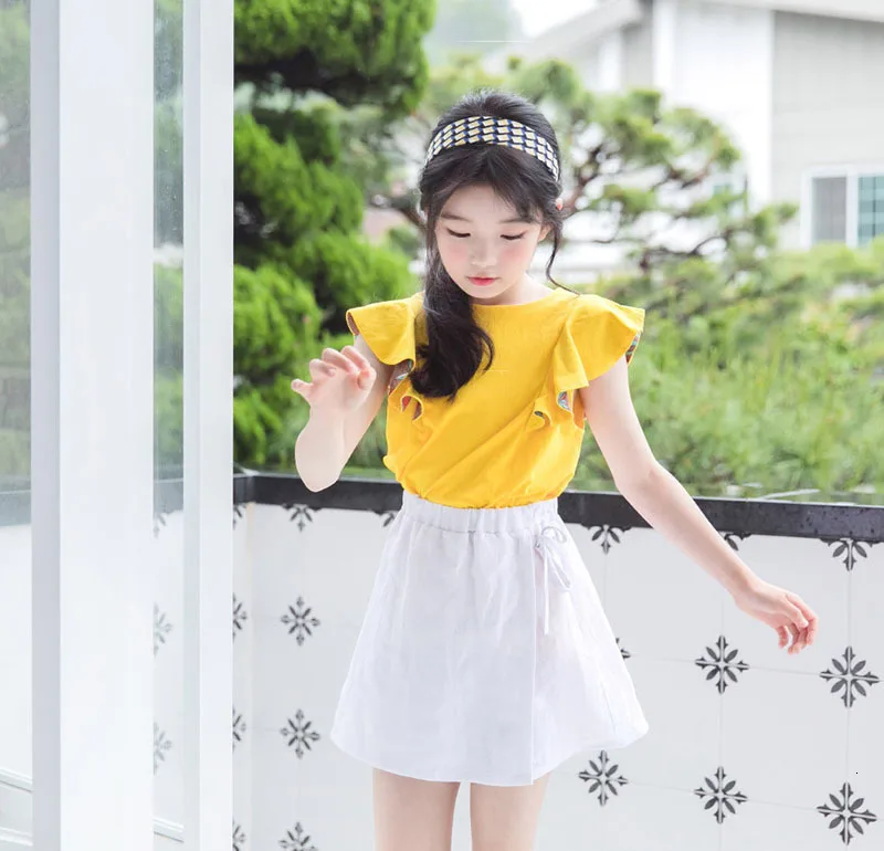 Ruffles Patchwork Teen T Shirt Girls Baby Children T-shirt Summer Spring 2019 New Girl Tops Yellow School Kids Tees Clothing  4 5 6 7 8 9 10 11 12 13 14 15 16 years little teen little kids girls t shirt kids tee shirts (8).jpg