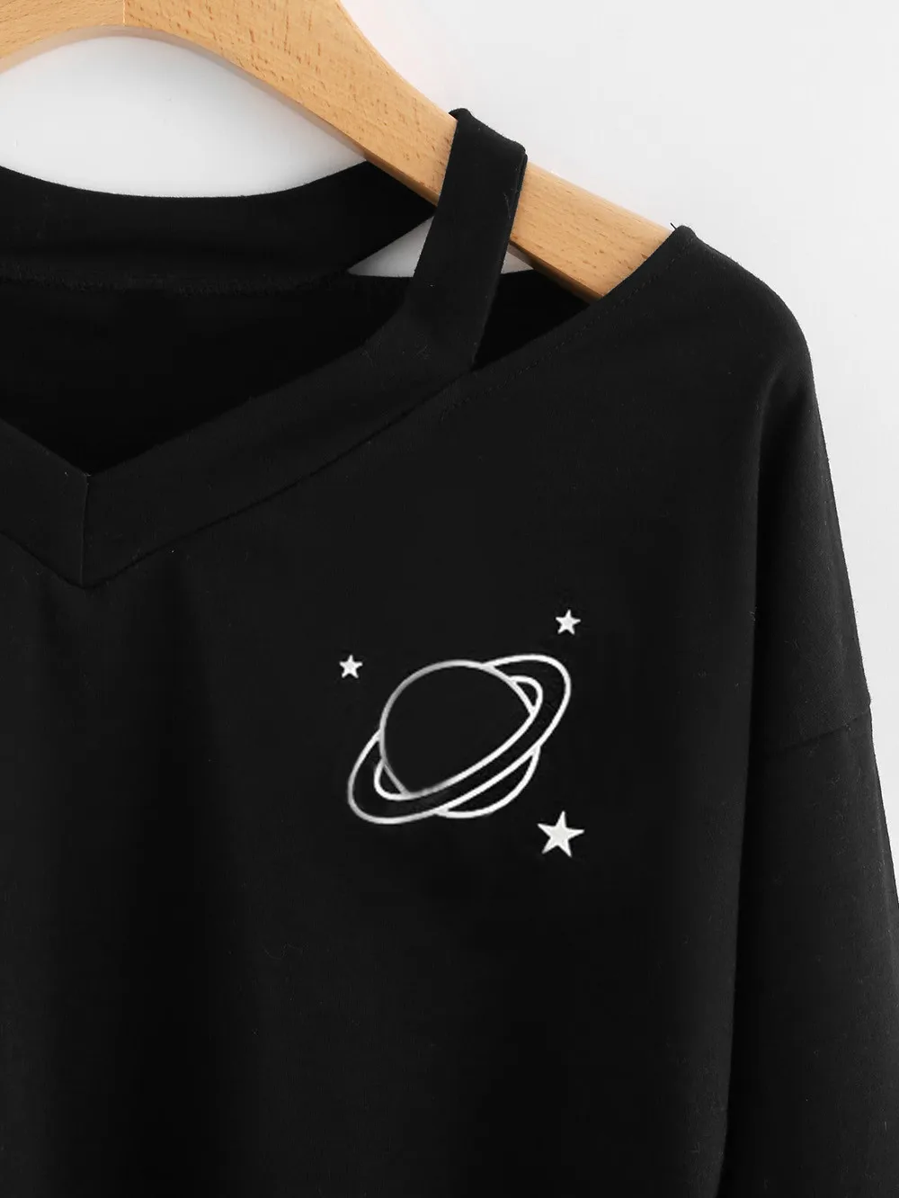 JAYCOSIN Fashion Women Solid Planet Printed Long Sleeve Sweatshirt Elegant Chic Strapless shoulder Casual Loose Sweatshirt