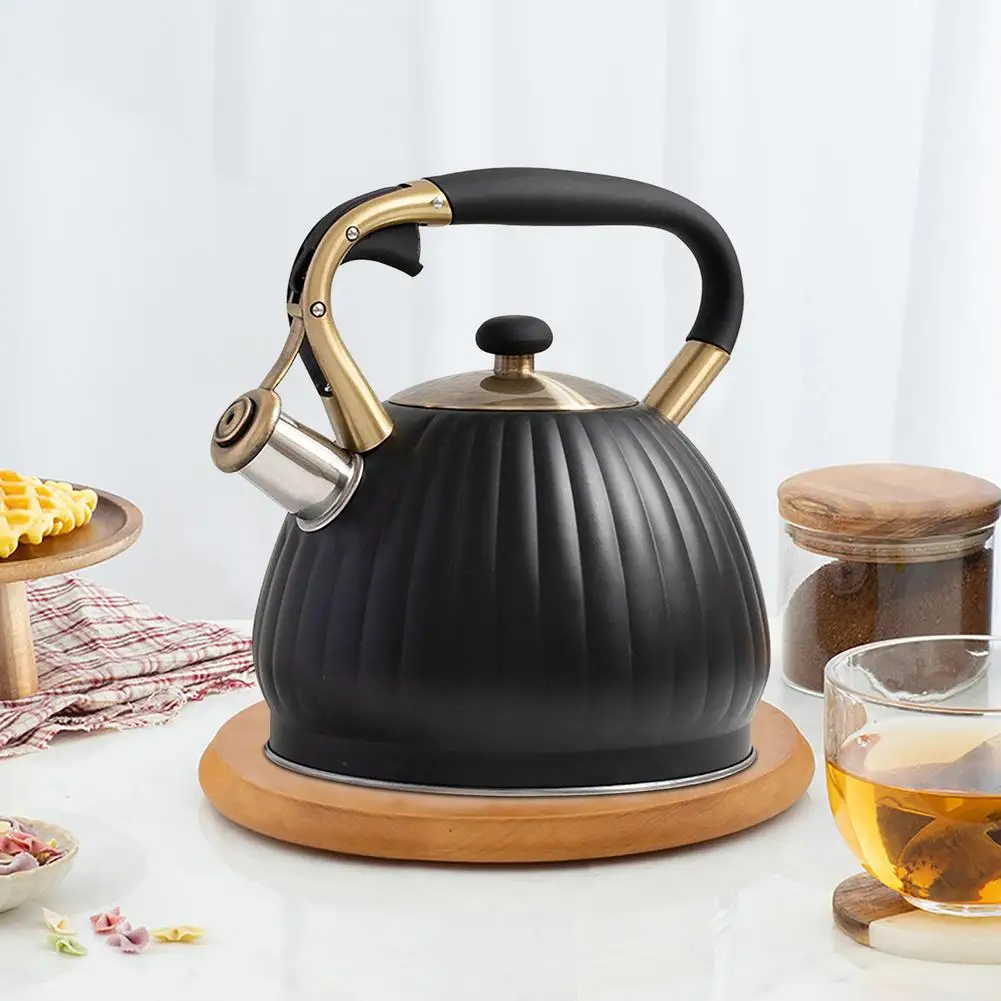 3.5L Whistling Kettle Black Pumpkin Shape Stainless Steel Tea Kettle With Heat-Proof Handle Universal Teapot for All Stovetops