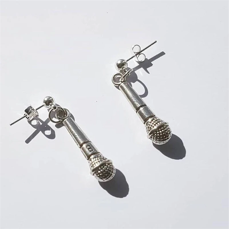 

Microphone Stud Earrings, Antique Silver Color Earrings, Music Lover Gift, Music Charm, Microphone Earrings