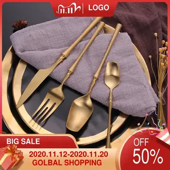 

8pcs/lot Gold Portable Cutlery Stainless Steel Table Knife S poon Fork Set Dinnerware Korean Food Tableware Sets