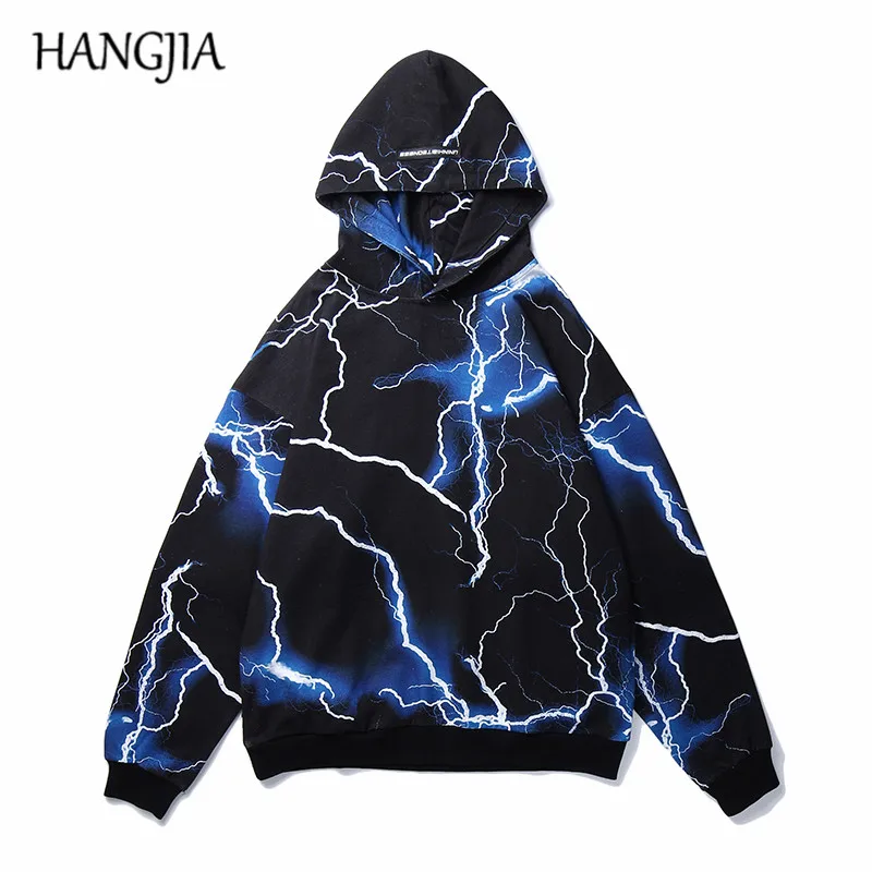 

Lightning Print Hoodies Men Hip Hop Hooded Hoodies for Men Streetwear Fashion All-match Long Sleeve Hoody Clothing 2019