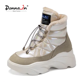 

Donna-in Warm Wool Women Winter Boots High Platform Genuine Suede Waterproof Lace Up Round Toe High Top Shoes Flat 2020 Fashion