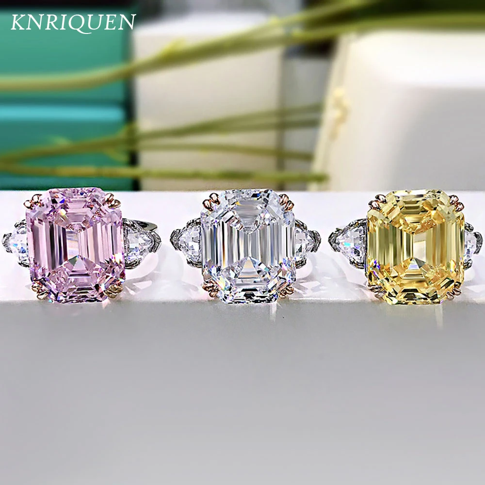 

2021 Trend 925 Sterling Silver Rings for Girlfriend 13*16mm Big Gemstone Topaz Pink Quartz Lab Diamond Engagement Ring Jewelry