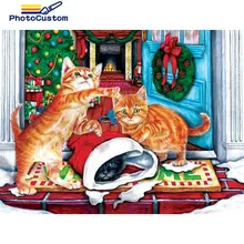 PhotoCustom Diy Acrylic Drawing By Numbers Christmas Penguin Kits For Adultt Picture Animals Home decor gift 40x50cm