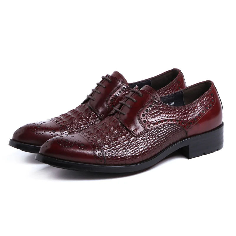 

Men Shoes Business Lace-up Round Toe Embossed Leather Shoes Wedding Formal Wear Leather Shoes Oxfords Chaussure Homme
