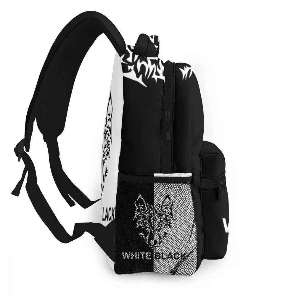 Повседневный рюкзак для мальчиков черный и белый волк mochila для девочек контрастные школьные сумки feminina уличный рюкзак; рюкзак
