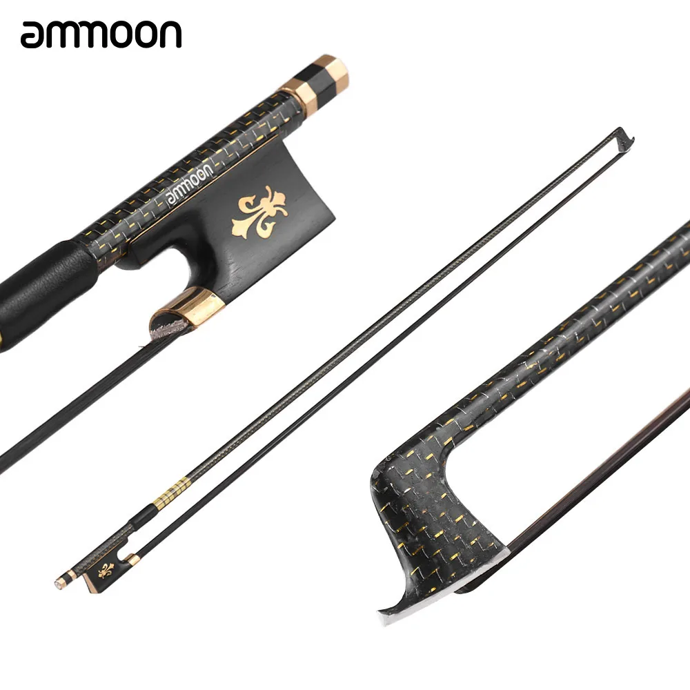 

ammoon 4/4 Violin Fiddle Bow Well Balanced Golden Braided Carbon Fiber Round Stick Ebony Frog AAA Mongolia Black Horsehair
