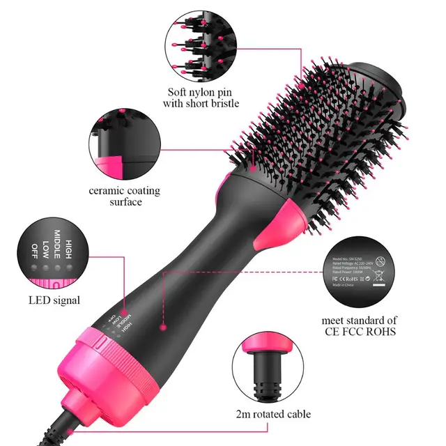 1000W Hair Dryer Hot Air Brush Styler and Volumizer Hair Straightener Curler Comb Roller One Step