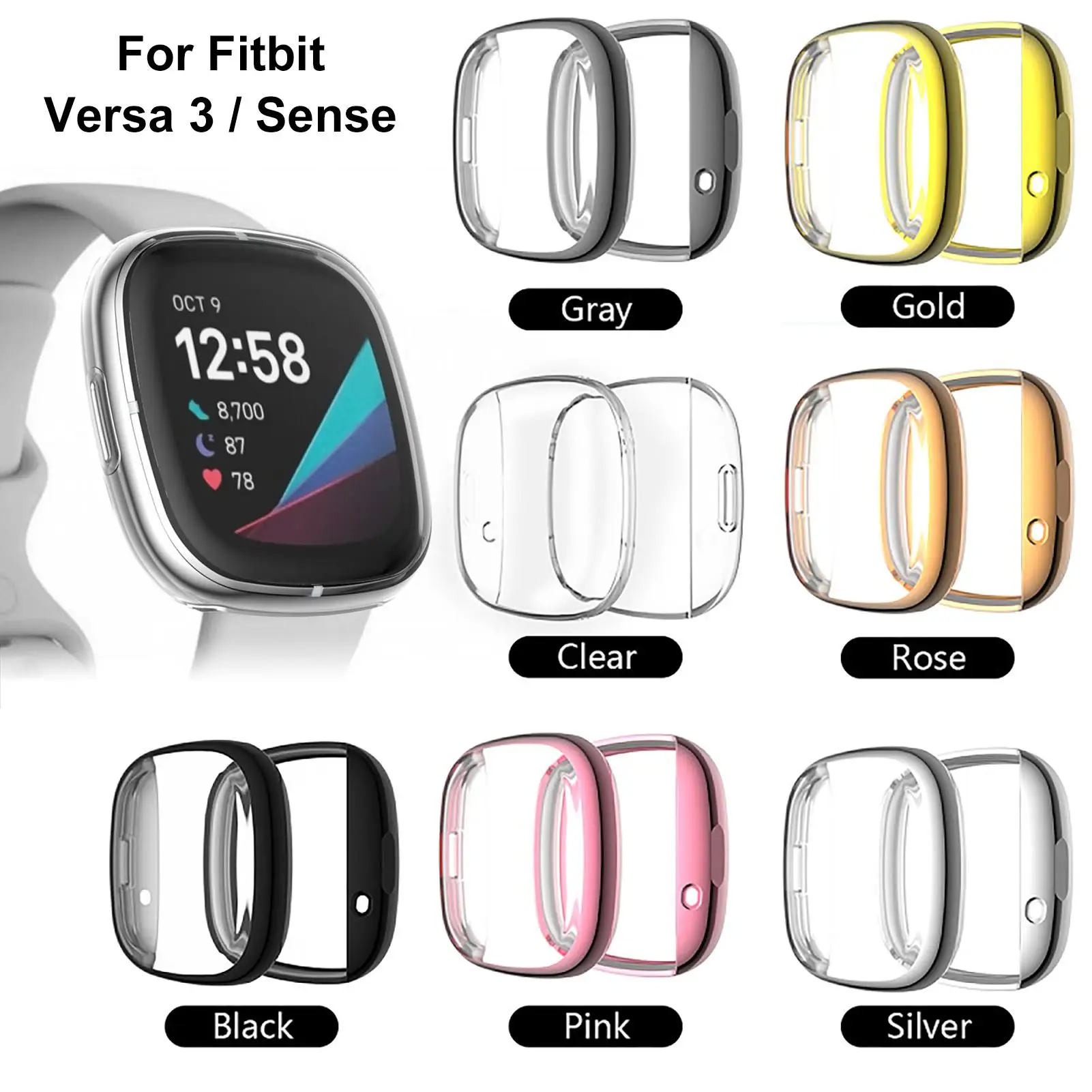 

Electroplate TPU Smart Watch Screen Protective Case Cover Suitable For Versa 3/Sense