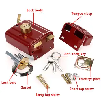 

Cast Iron Anti-theft Exterior Door Retro Red Locks Multiple Insurance Lock Wooden Door Lock Security