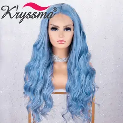 Kryssma 13x3 кружевные голубые парики синтетические парики на фронте шнурка для черных женщин длинные волнистые косплей парик