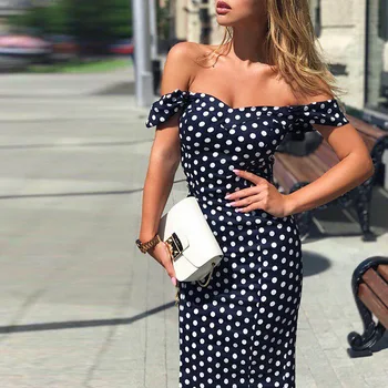 

S-1213 Europe and America Cross Border WOMEN'S Dress Sexy Backless Slim Fit Short Skirt Polka Dot Dress Summer