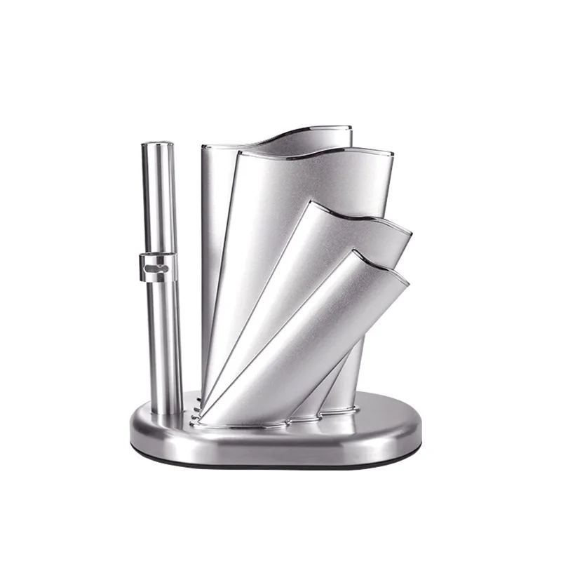 304 Stainless Steel Knife Block Universal 4 Holes With Scissor   Metal Kitchen Knife Holder Counter-top Storage Rack Stand