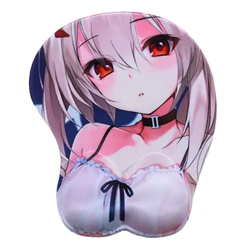 

FFFAS Wrist Rest Mouse Pad Mat Fashion 3D Chest Breast Bosom Bust Mousepad Keyboard Cushion Black Hair Cute Girl Friend gift fun