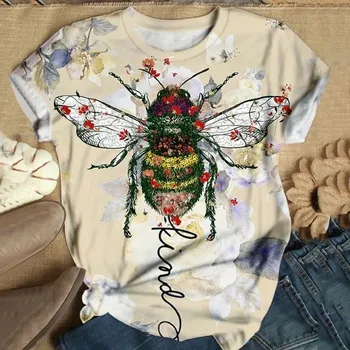 

T-Shirt Women Tops Short-Sleeve Harajuku 3d Animal Bee Printed O-Neck Tops Tee T-Shirt Blusas Camiseta Mujer женские блузки