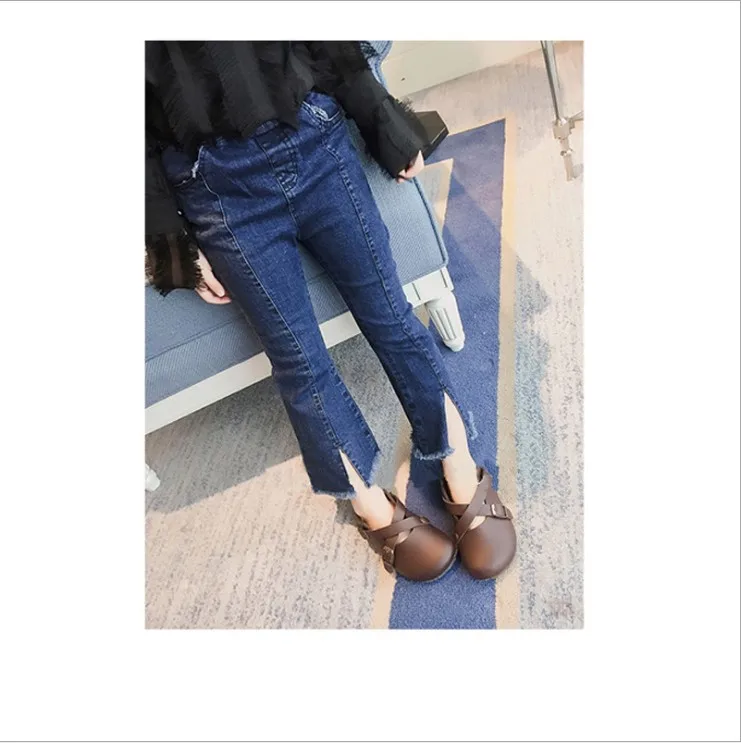 

2019 Girls Jeans South Korea Celebrity Style Spring New Style Girls Slit Elasticity Jeans Baby Bell-bottom Pants