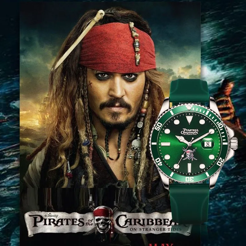 Disney Official Pirates of the Caribbean Cartoon Men Casual Quartz Wrtistwatches Silicone Band Green Water Ghost Gentlemen Gift краска для граффити arton 400 мл в аэрозоли caribbean green