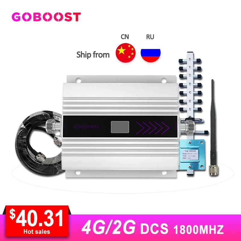 Online AMPLIFICADOR DE señal móvil LTE 4G DCS 1800MHZ pantalla LCD amplificador de señal de teléfono móvil repetidor Yagi + látigo cable de antena coaxial