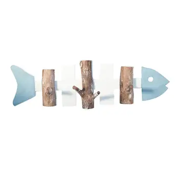 

1pc Hat Hanger 4 Hooks Wall-mounted Wood Fishbone Shape Household Supplies for Living Room