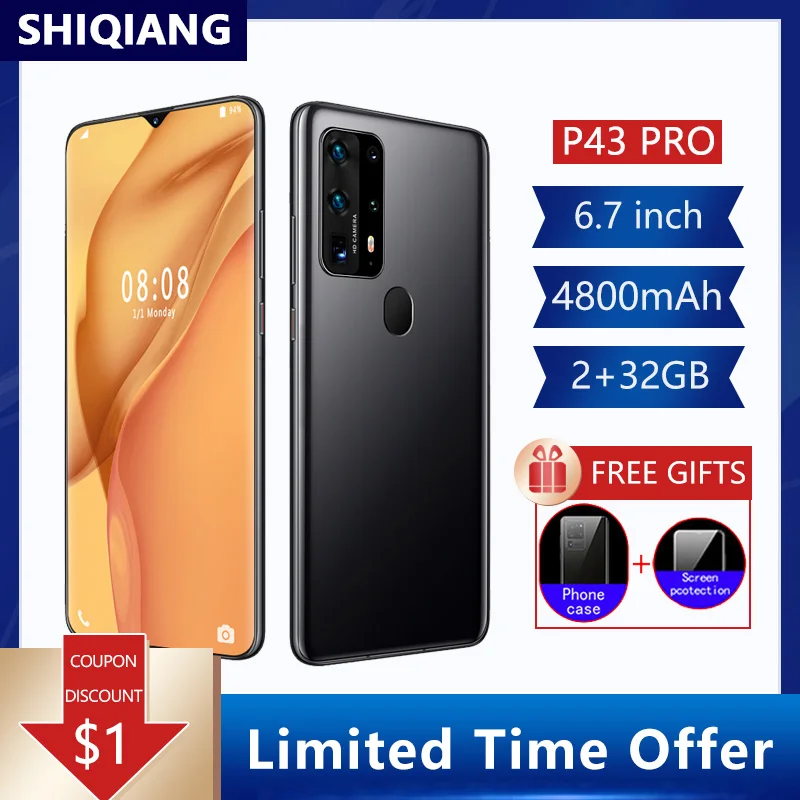 Global Version SOYES P43 Pro Android10.0 Mobile Phone 4800mAh 2+32GB Smartphones 2 Sim Card 6.7Inch Cell Phones 6 Core Telephone