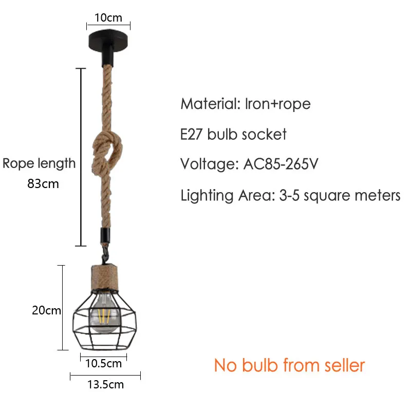 Промышленная люстра в стиле лофт винтажная Подвесная лампа из пеньковой веревки