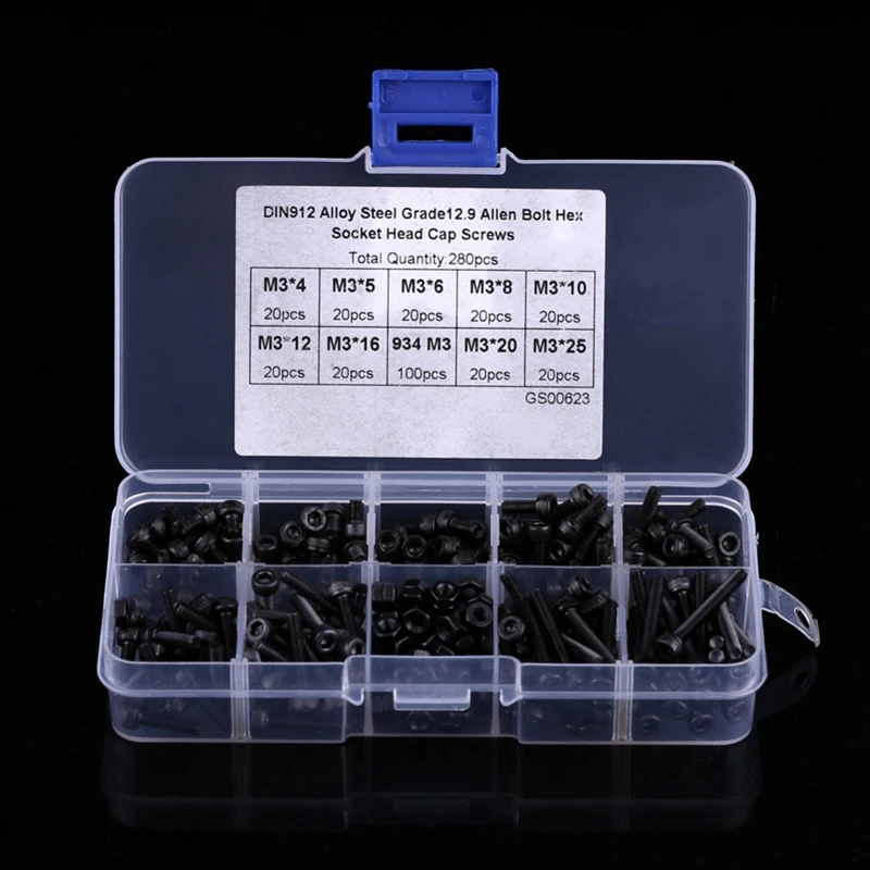 280Pcs Steel Screw Set M3 Hex Bolt Screw Nut Metric Machine Bolts And Nut Repair Tool