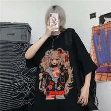 

Japan Vintage Anime Cartoon Print T Shirt Gothic Aesthetic Hip Hop Pastel Graphic Tee Oversize Women's T-shirts Summer Clothing