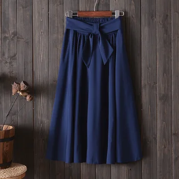 

Women High Waist Midi Pleated Casual Skirts Spring Summer Girls Mid-length Belted Skirt Japanese Bow A Line Female Bottoms