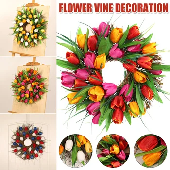 

Tulip Wreath Door Wreath Artificial Flower Tulip Floral Twig Spring Wreath for Front Door Mothers Day Wreath UD88